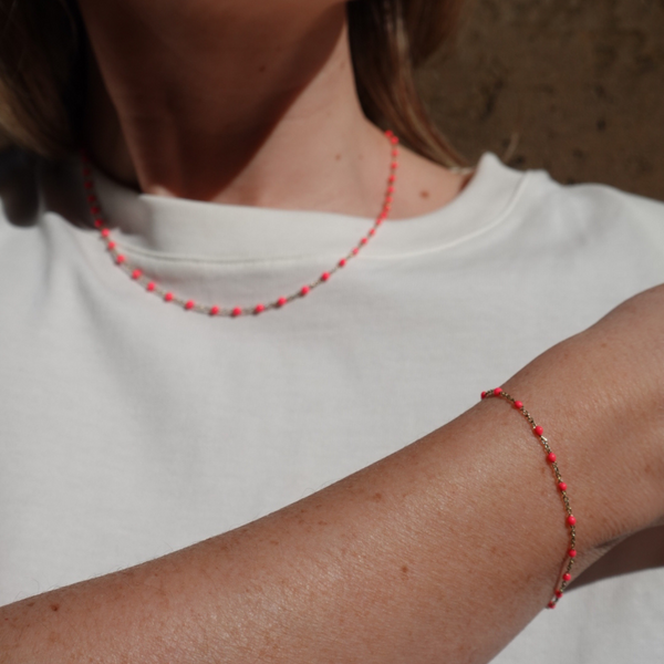 loulerie fashion summer edition bracelet with neon prink enamel beads