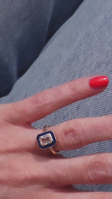 Loulerie White Sapphire Navy Enamel Ring