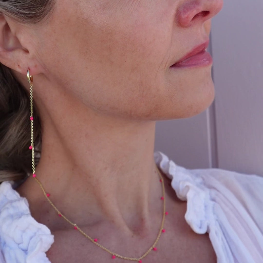 pink chain earrings summer earrings gold chain 