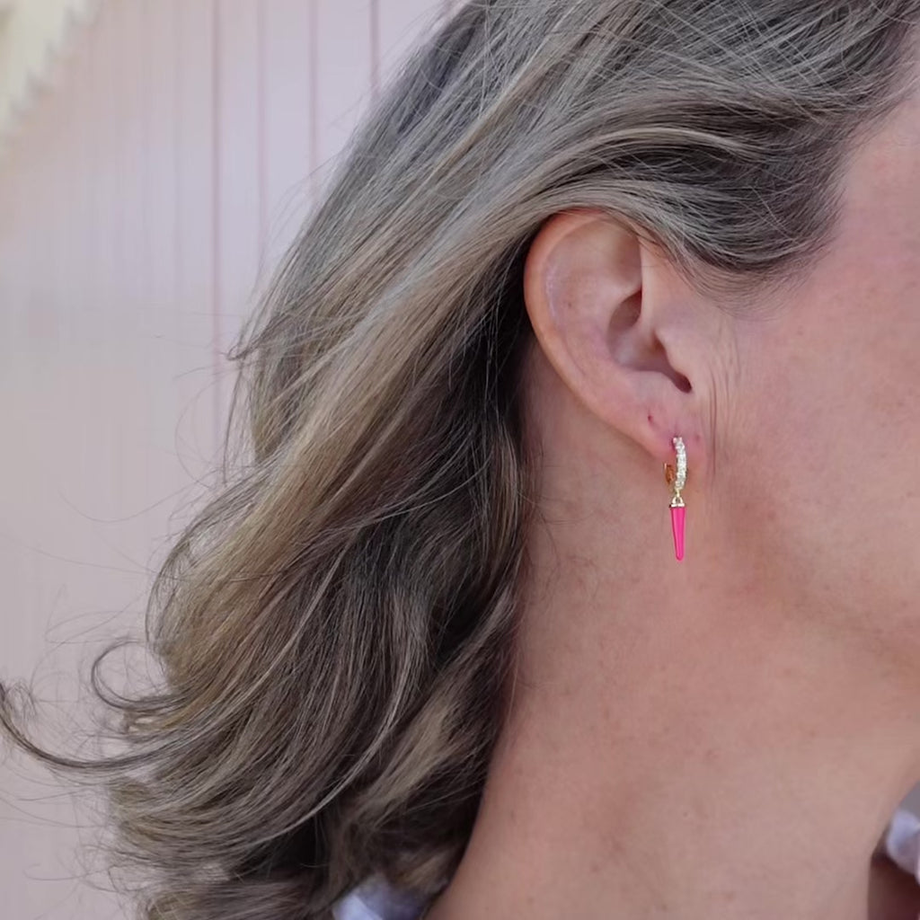 pink earrings with enamel and crsytal details huggy earring 