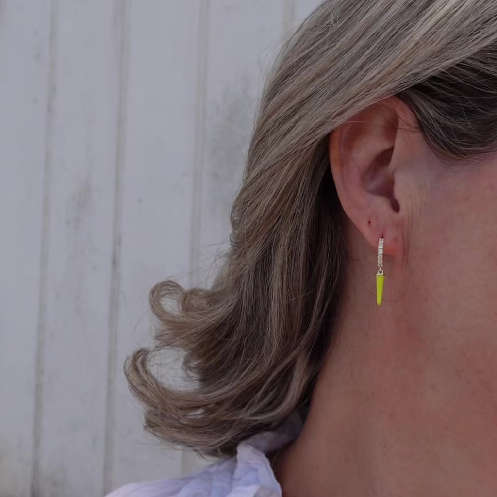 yellow spike enamel huggies summer earrings crystal earrings 