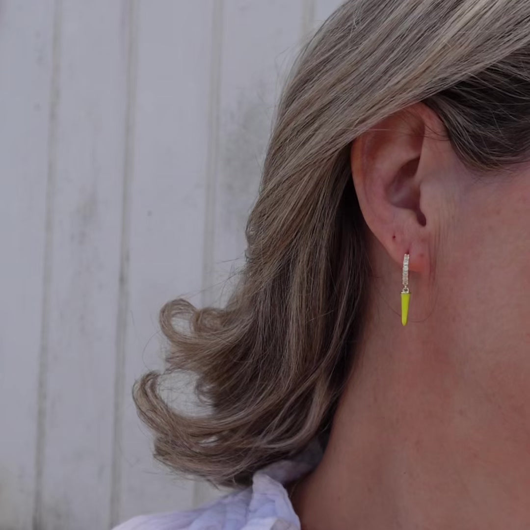 yellow spike enamel huggies summer earrings crystal earrings 