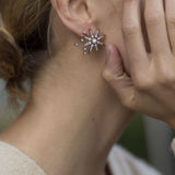 Lulu Frost Gold Nova Stud Earrings | Gold Tone | Pearls | Bridal Edit| Model Image Close Up