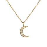 Loulerie 14k Gold and White Diamond Moon Necklace