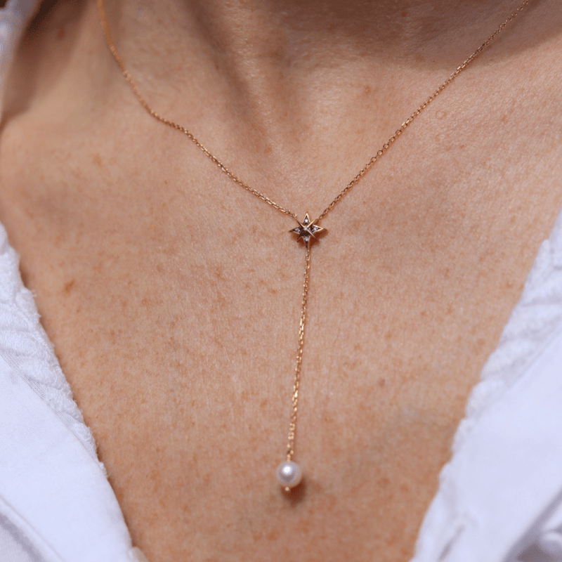 PERLE DE LUNE SHOOTING STAR AND PEARL LARIAT NECKLACE