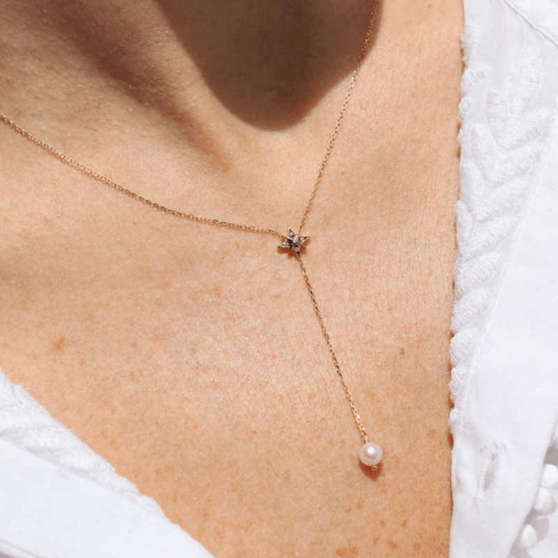 PERLE DE LUNE SHOOTING STAR AND PEARL LARIAT NECKLACE