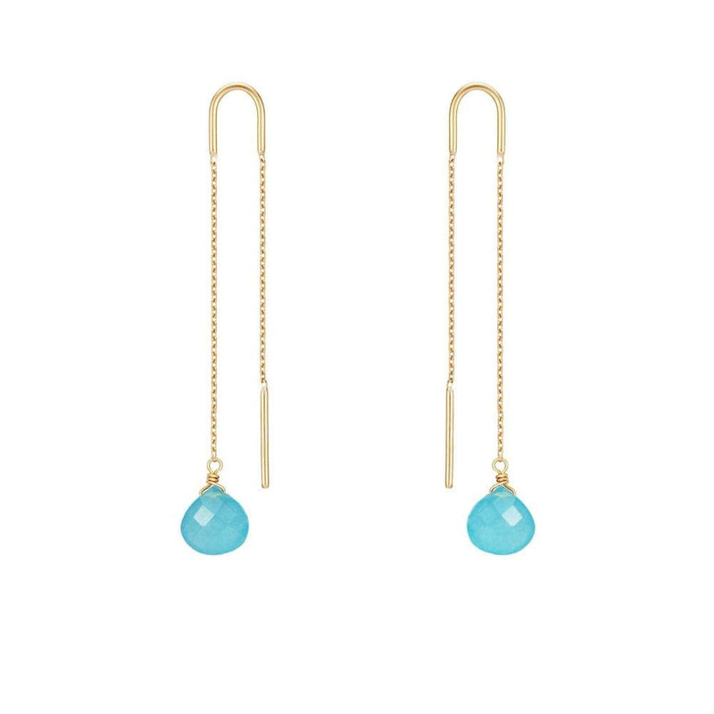 Perle de Lune Turquoise Jade Chain-Through Drop Earrings | 18K Gold | Long Earrings | Turquoise Stone