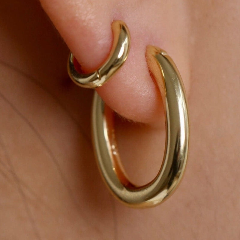 Loulerie Element Hoop | 18k Gold Plating | Extra Close Up Model Image with Comparison Earring