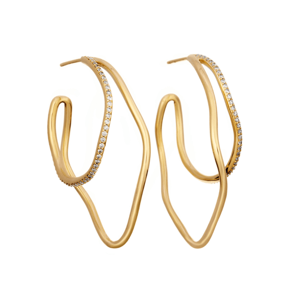 diamond organic wave hoop earrings