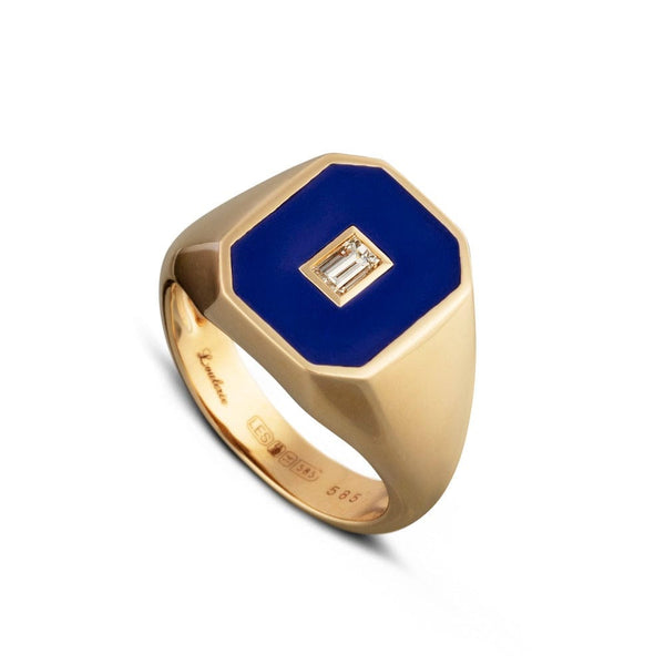 navy enamel diamond signet ring