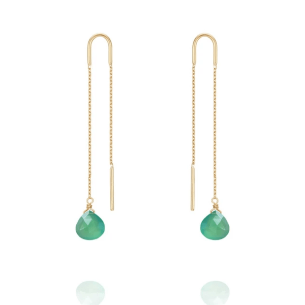 Perle De Lune Green Agate Chain-Through Drop Earrings