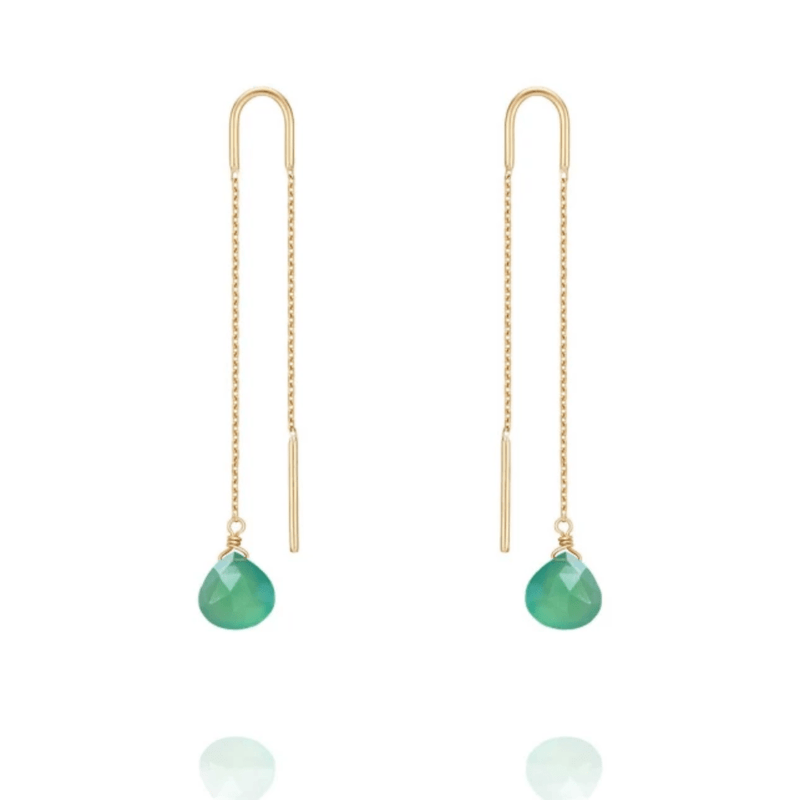 Perle De Lune Green Agate Chain-Through Drop Earrings