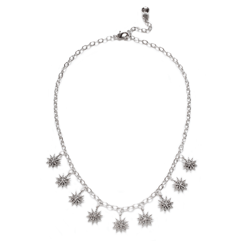 LULU FROST 9 CHARMS SILVER CRYSTAL NECKLACE