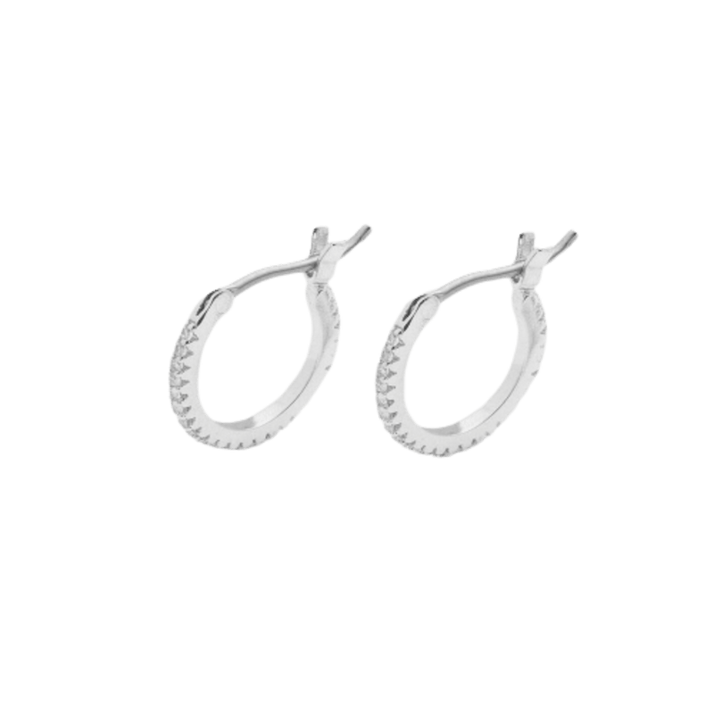 Gorjana Silver Shimmer Huggie Earrings | 18K Silver Plating Brass | White Zirconia Stones